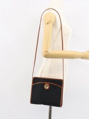 Christian Dior Trotter Canvas Shoulder Bag Black Gold